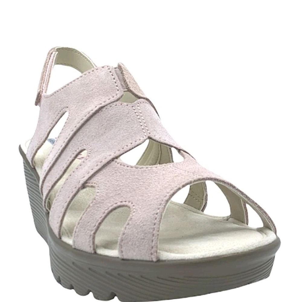 Skechers Suede SZ 7.5W Peep Toe Slingback Wedges Stylin Blush